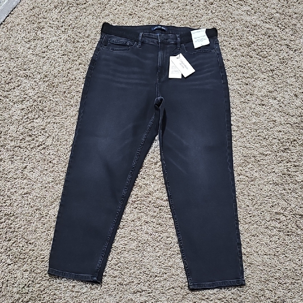NWT Calvin Klein Jeans High Rise Straight Black Denim 32 Ankle Elastic Waist